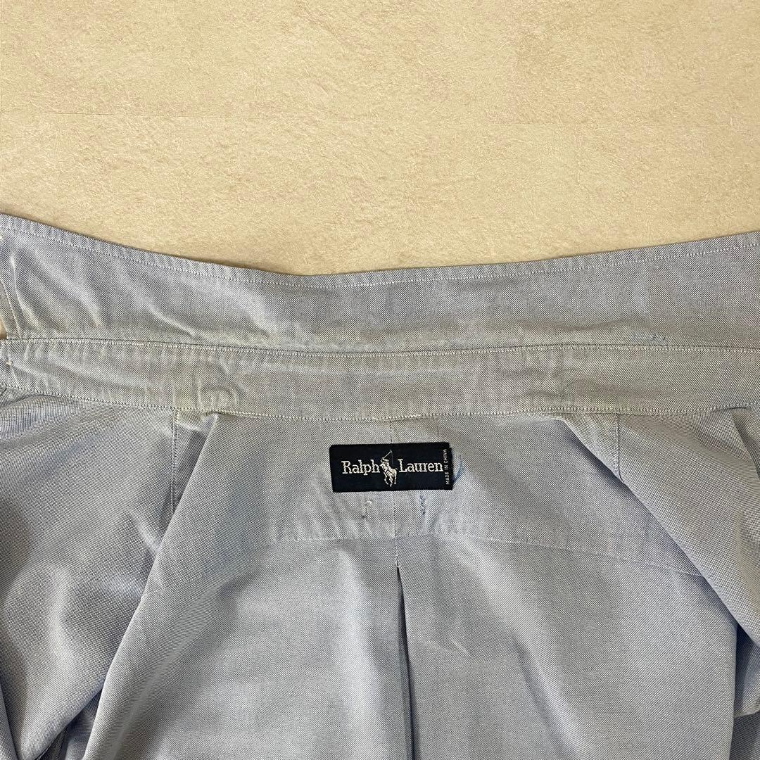 90s POLO RALPH LAUREN 長袖シャツ ポニー刺繍 ブルー