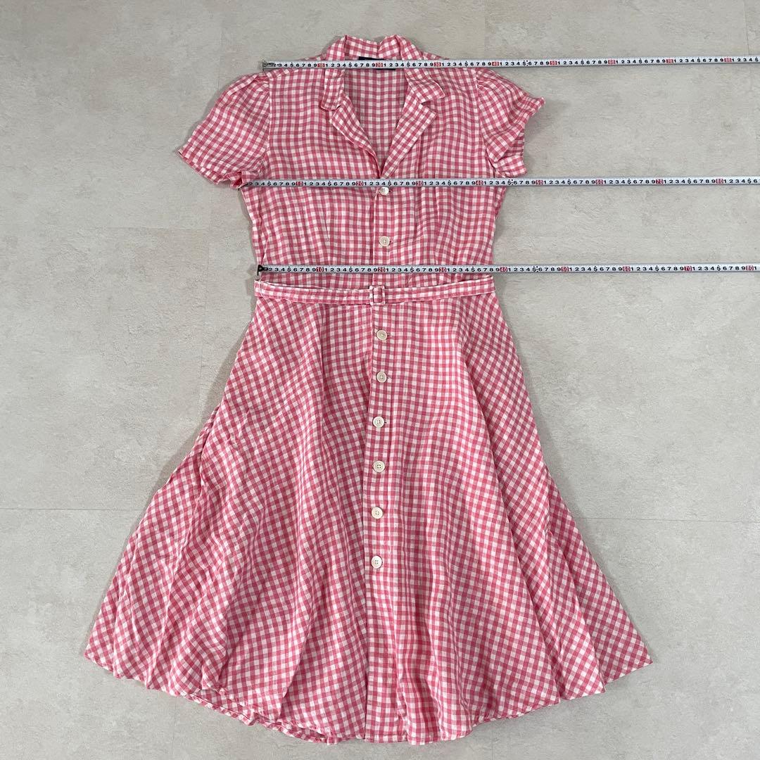 【美品】ポロラルフローレン 半袖シャツワンピース ベルト付 ギンガムチェック柄