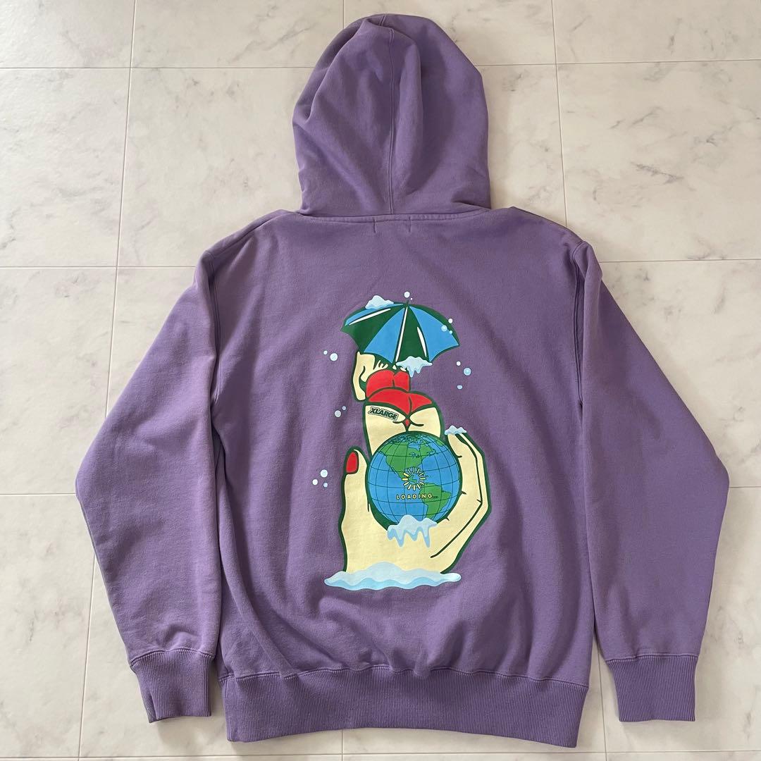 【美品】XLARGE フード付き長袖パーカー Sサイズ パープル