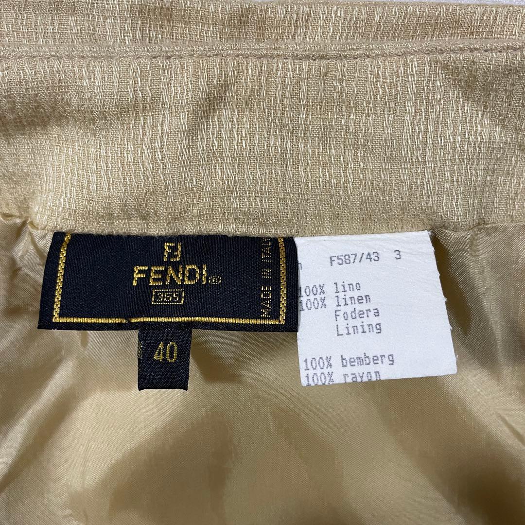 【美品】FENDI ひざ丈スカート イタリア製 麻100％ 40 ベージュ系