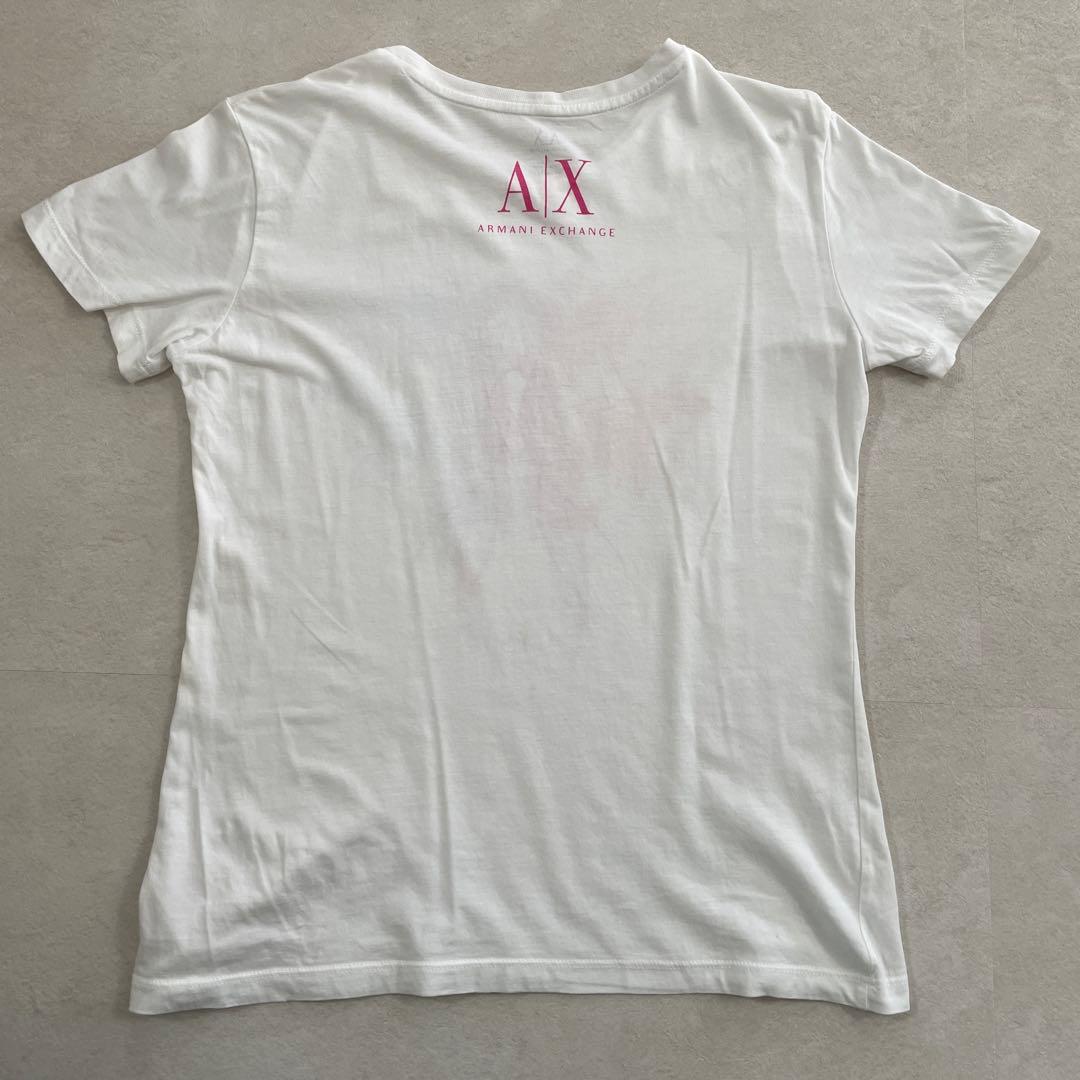 古着 ARMANI EXCHANGE プリント 半袖Tシャツ S ホワイト