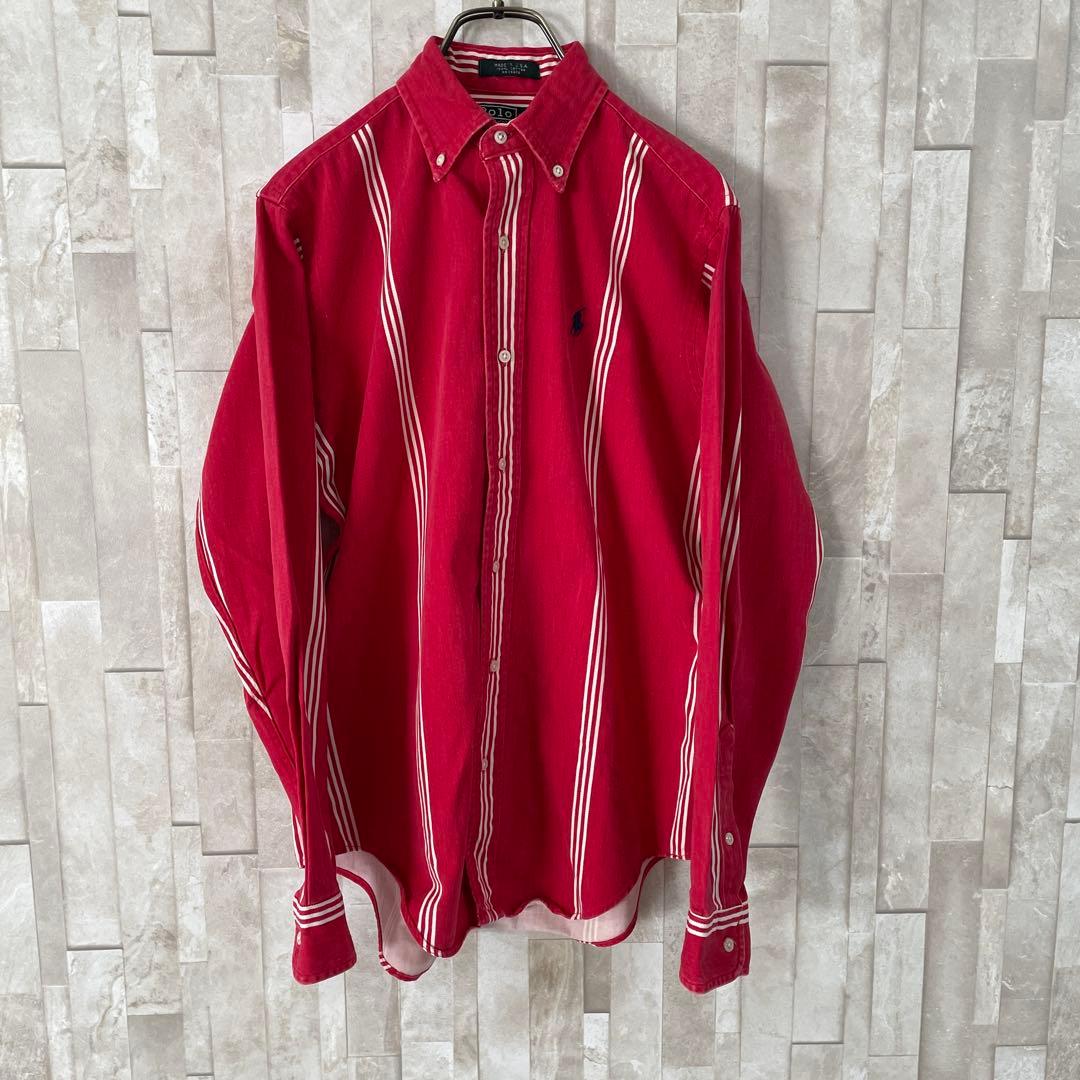 【美品】90s POLO RALPH LAUREN 長袖シャツ サイズL レッド