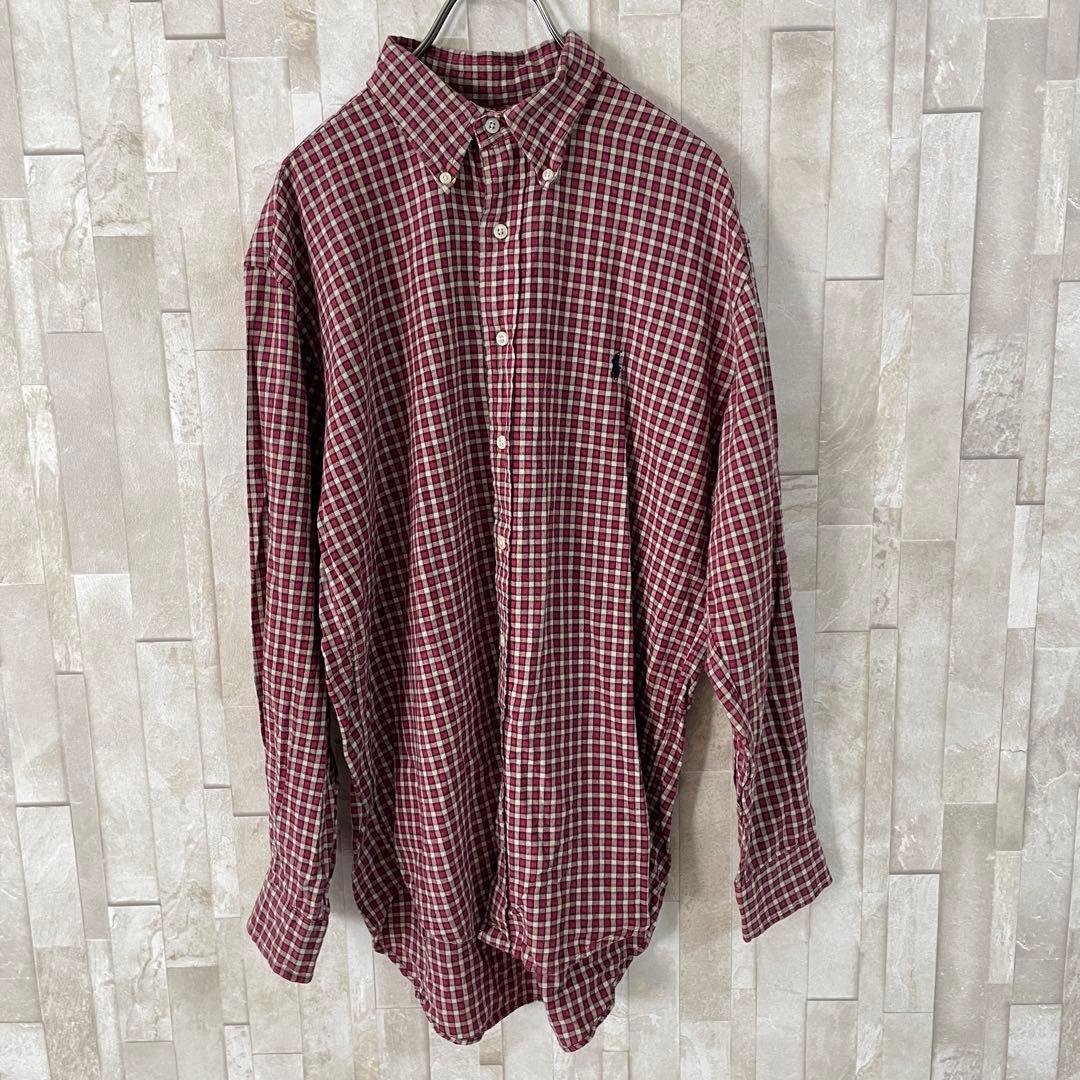 【美品】90s POLO RALPH LAUREN 長袖シャツ S チェック柄