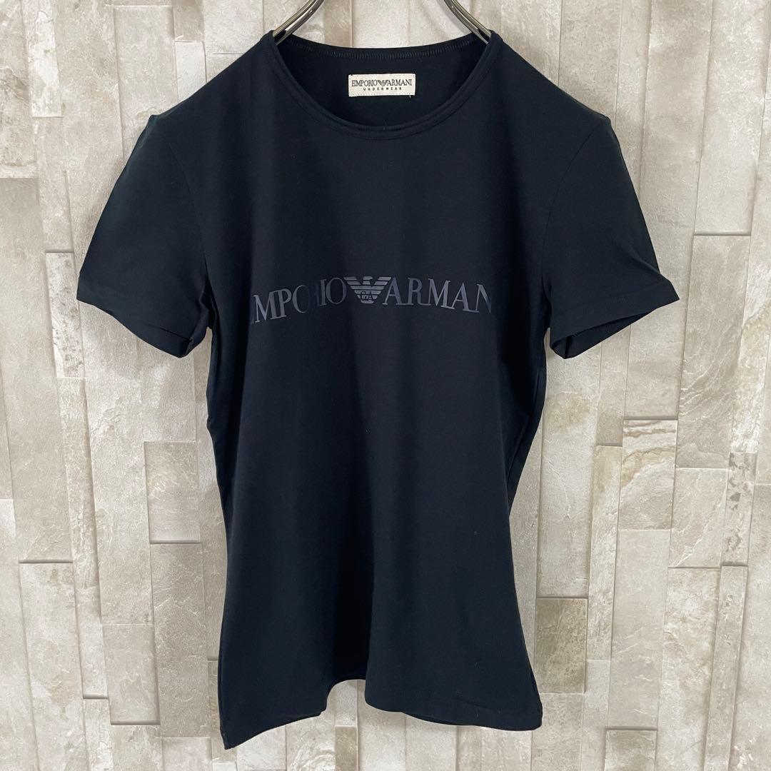 古着 EMPORIO ARMANI ブラック ロゴプリントTシャツ Lサイズ