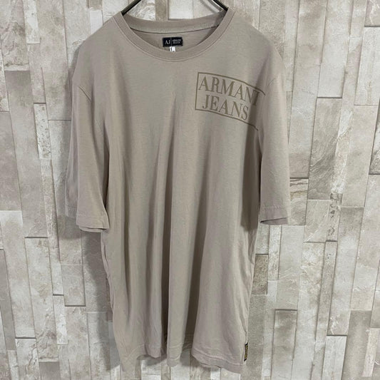 【美品】ARMANI JEANS 半袖Tシャツ ロゴプリント S ベージュ