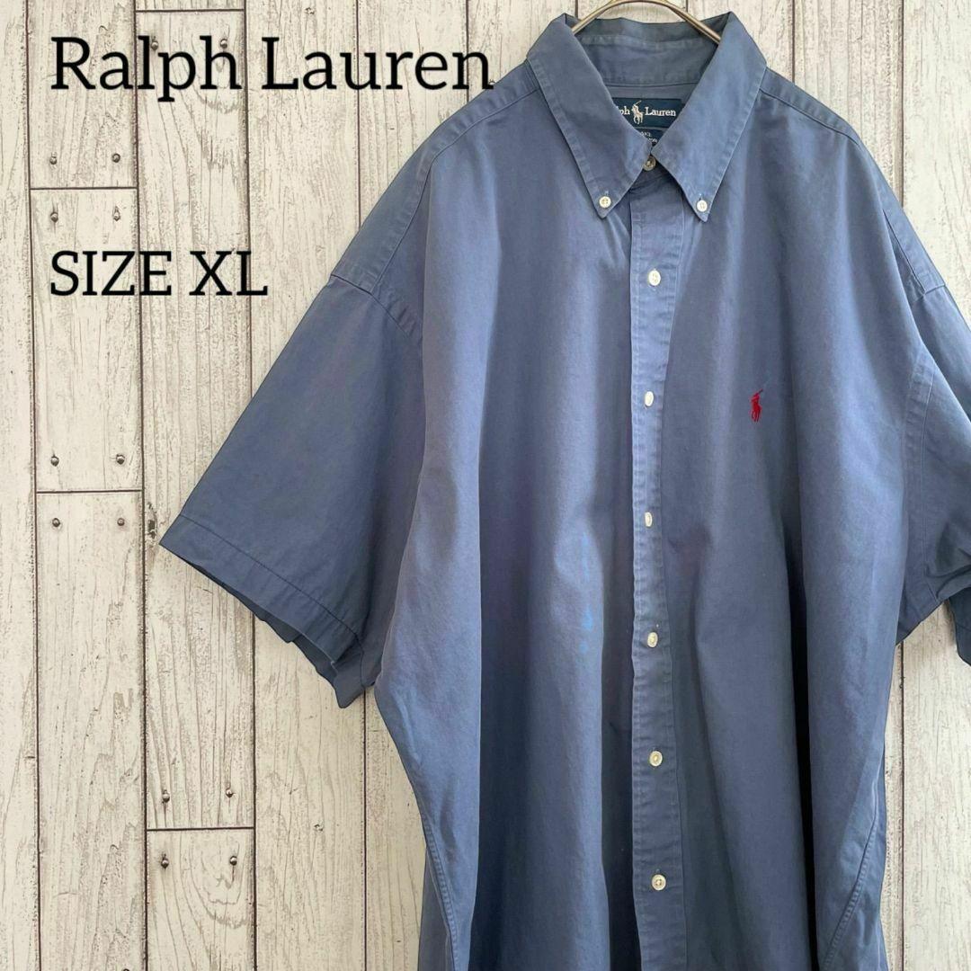 90s ラルフローレン メンズ 半袖 シャツ XLサイズ ブルー