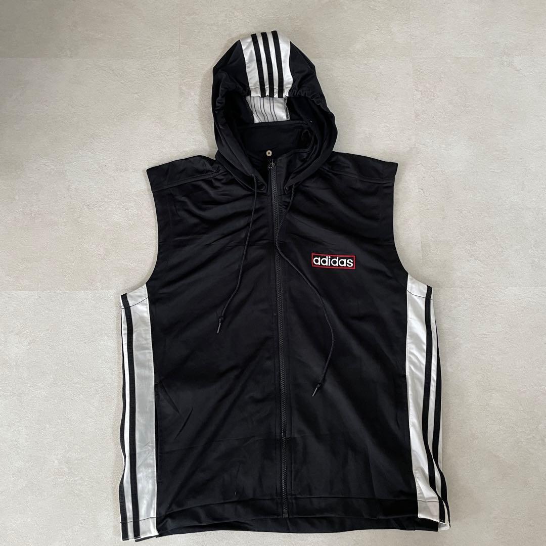 古着 adidas Originals ノースリーブベスト フード付 S 黒色