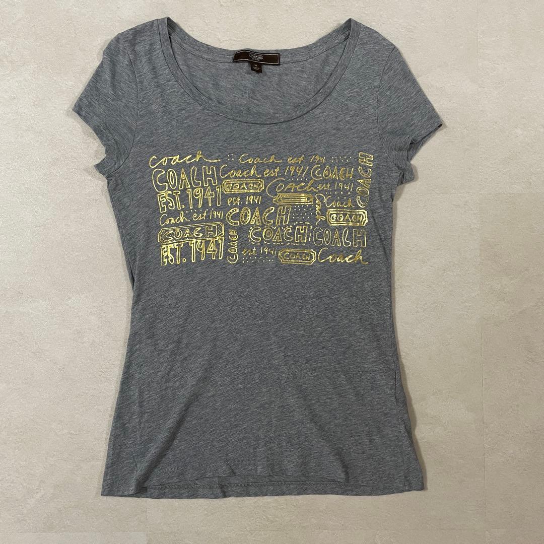 【美品】COACH 半袖Tシャツ ビックプリント サイズXS グレー