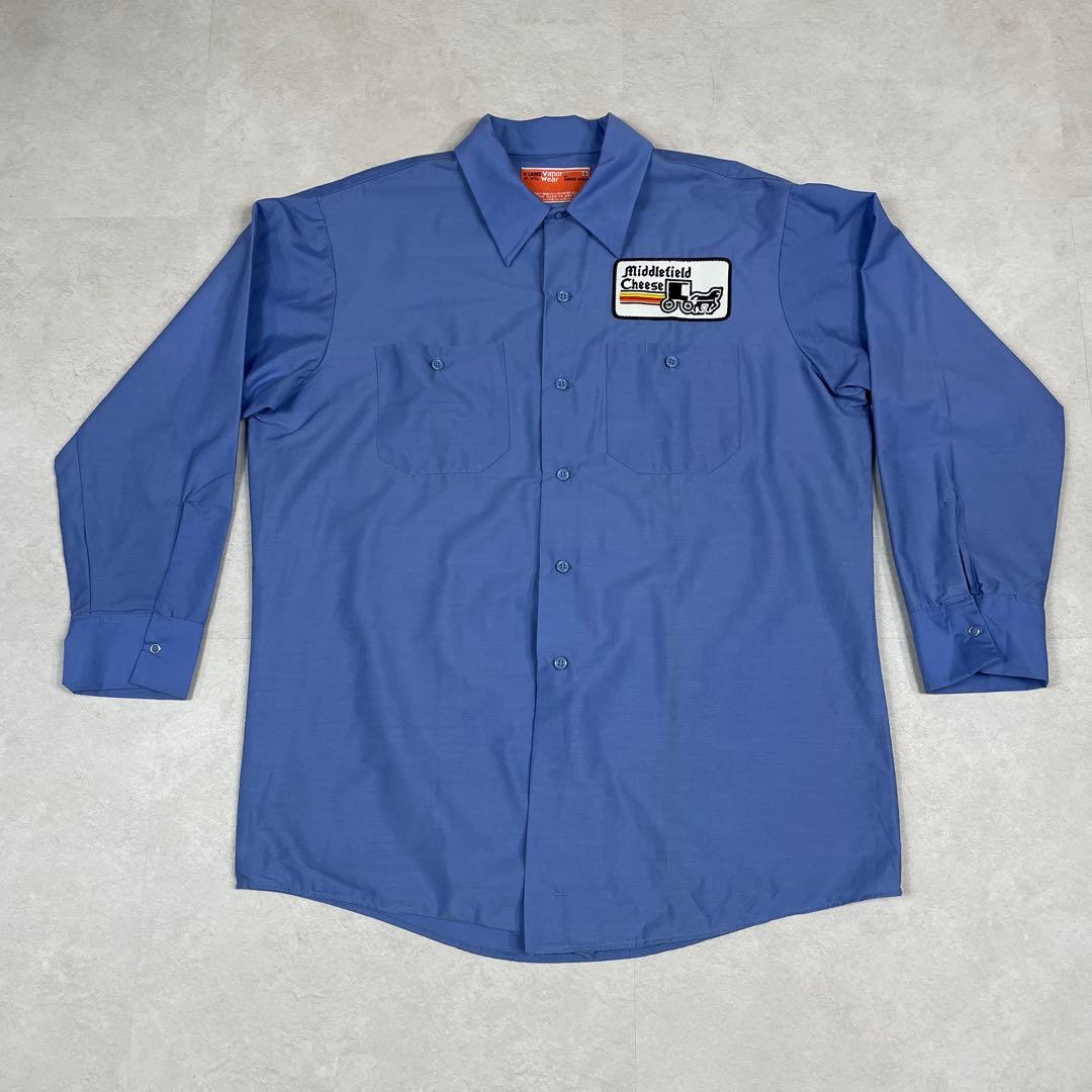 古着 WORK WEAR 長袖ワークシャツ 企業ロゴ ブルー XL