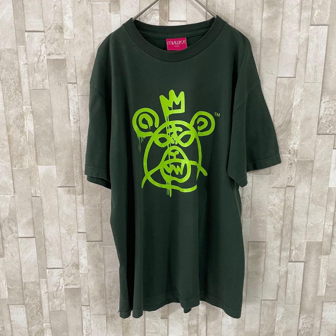 古着MISHKA(MNWKA)ロゴプリント Tシャツ Lサイズ ダークグリーン
