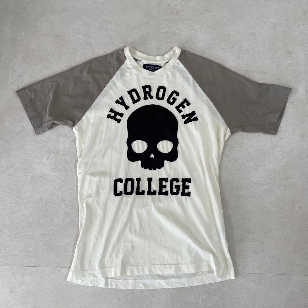 【美品】HYDROGEN 半袖Tシャツ スカルロゴ サイズL バイカラー
