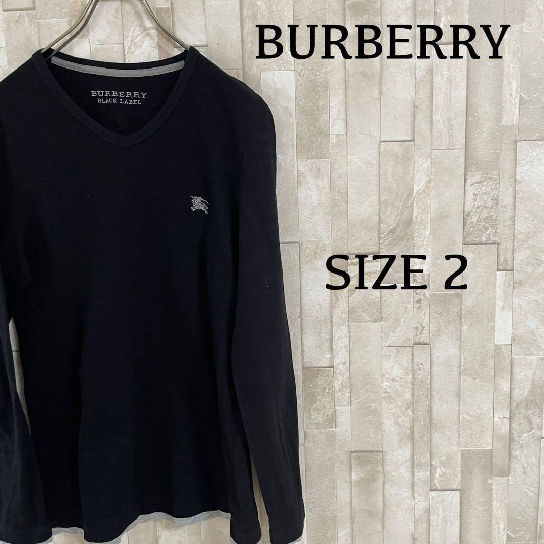 【美品】BURBERRY BLACK LABEL 長袖シャツ ロゴ刺繍 黒色