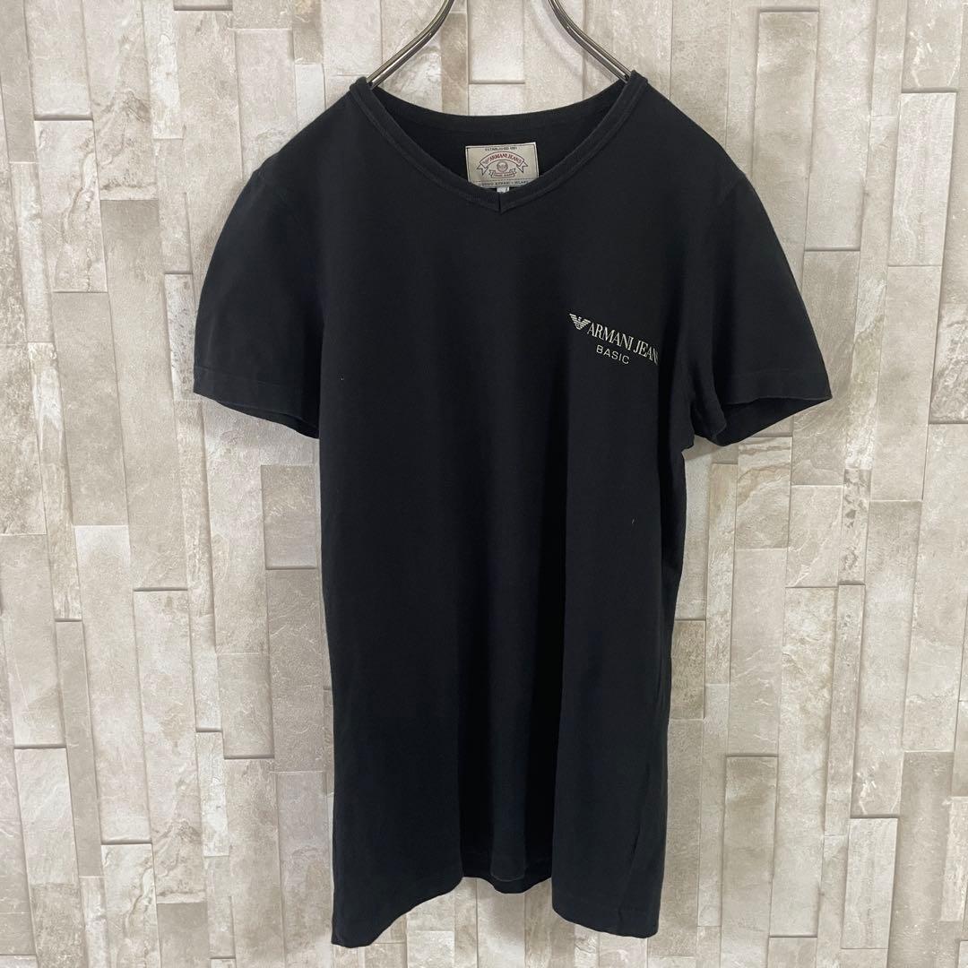 【美品】ARMANI JEANS ロゴプリント ブラック 半袖Tシャツ Mサイズ