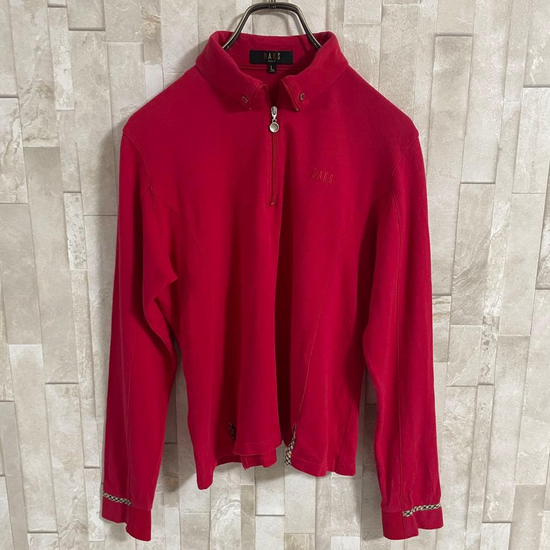 【美品】DAKS GOLF ポロシャツ ハーフジップ チェック柄 L レッド