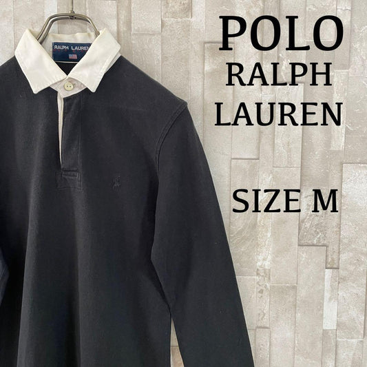 古着 POLO RALPH LAUREN 長袖 ポロシャツ ポニー刺繍 M 黒