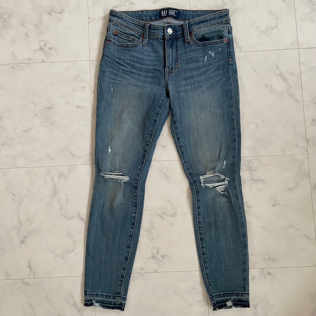【美品】GAPダメージデニムパンツ メンズ 0/25サイズ ブルー