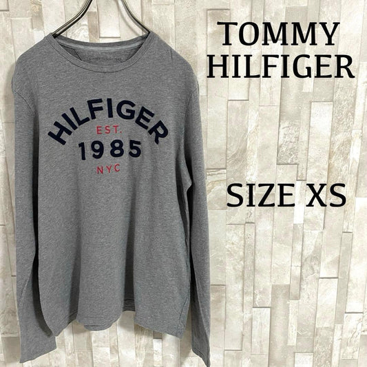 古着 TOMMY HILFIGER 長袖Tシャツ ロゴ刺繍 XS グレー