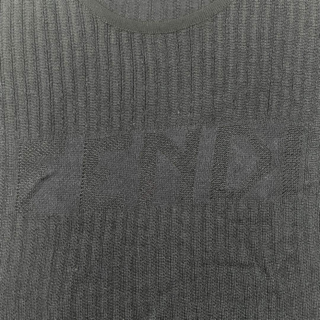 【美品】FENDI 半袖ニットシャツ サイズ42 ネイビー