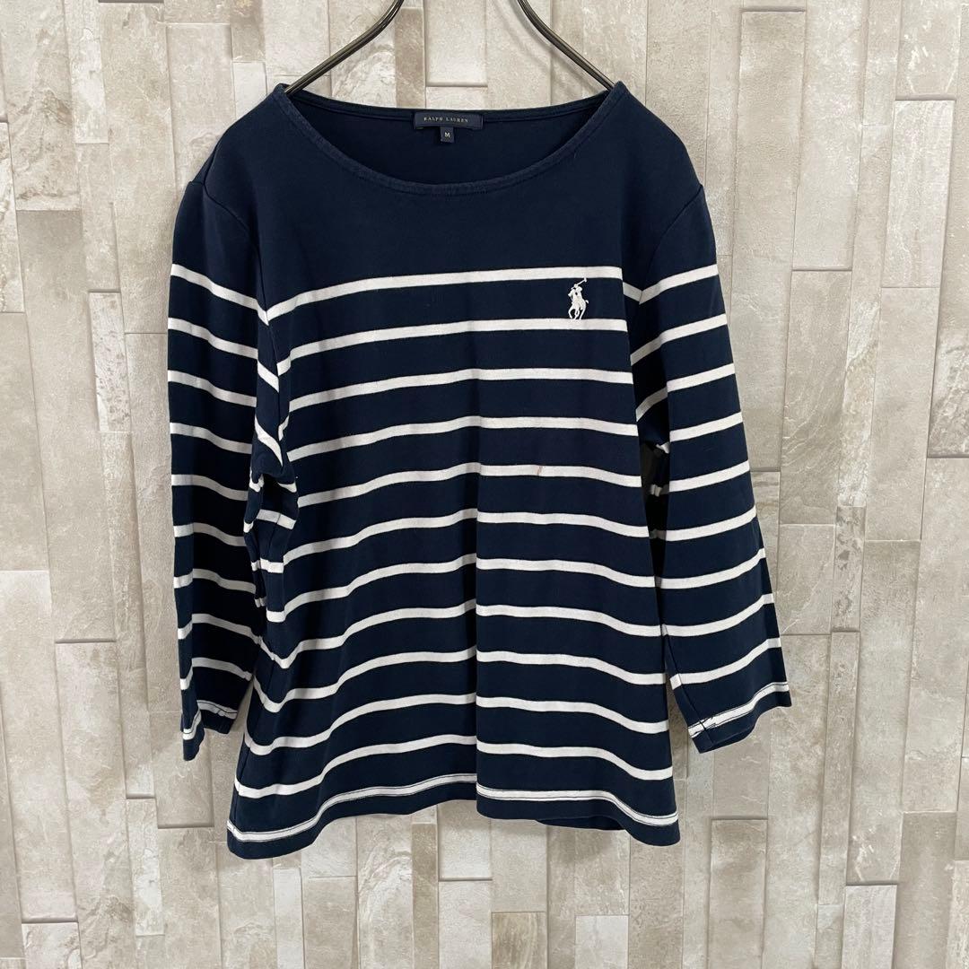 古着 POLO RALPH LAUREN 半袖Tシャツ ボーダー柄 M 紺色
