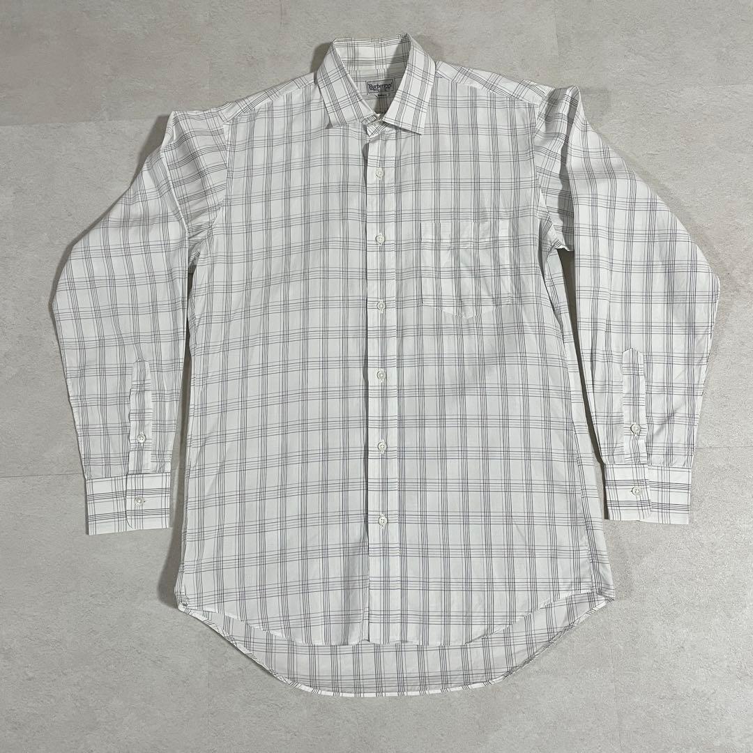 90s BURBERRY 長袖シャツ チェック柄 Mサイズ ホワイト