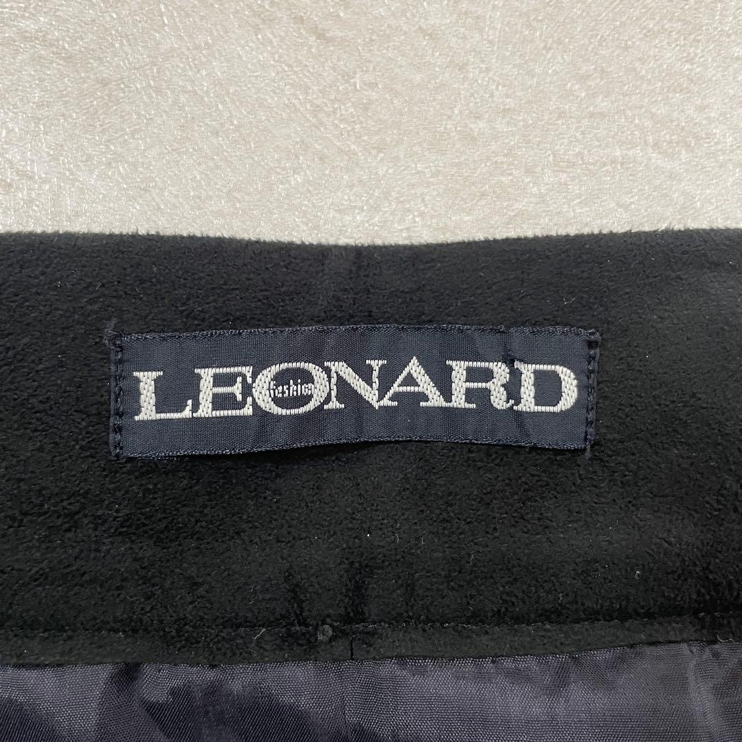 【美品】LEONARD プリーツスカート ロゴ刺繍 72-97 ブラック
