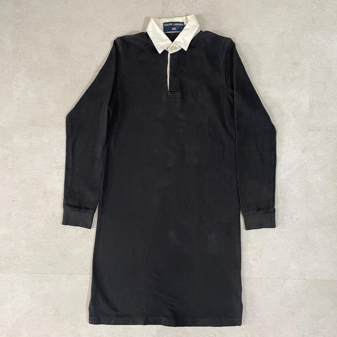 古着 POLO RALPH LAUREN 長袖 ポロシャツ ポニー刺繍 M 黒