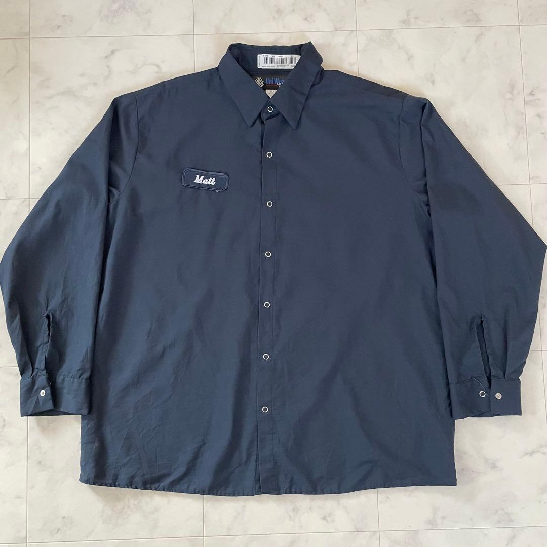 古着 UniWeave 長袖ワークシャツ 17.5-0.2サイズ ネイビー
