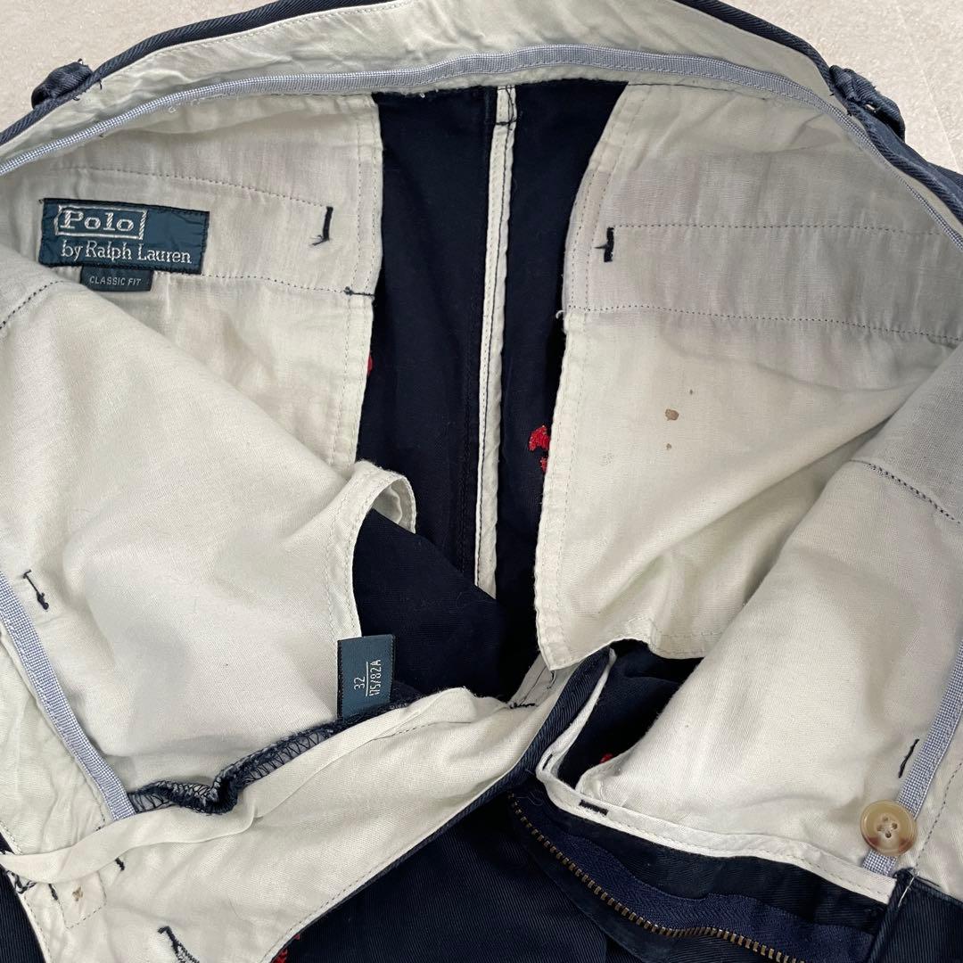 90s POLO RALPH LAUREN ハーフパンツ 32 ネイビー 総柄