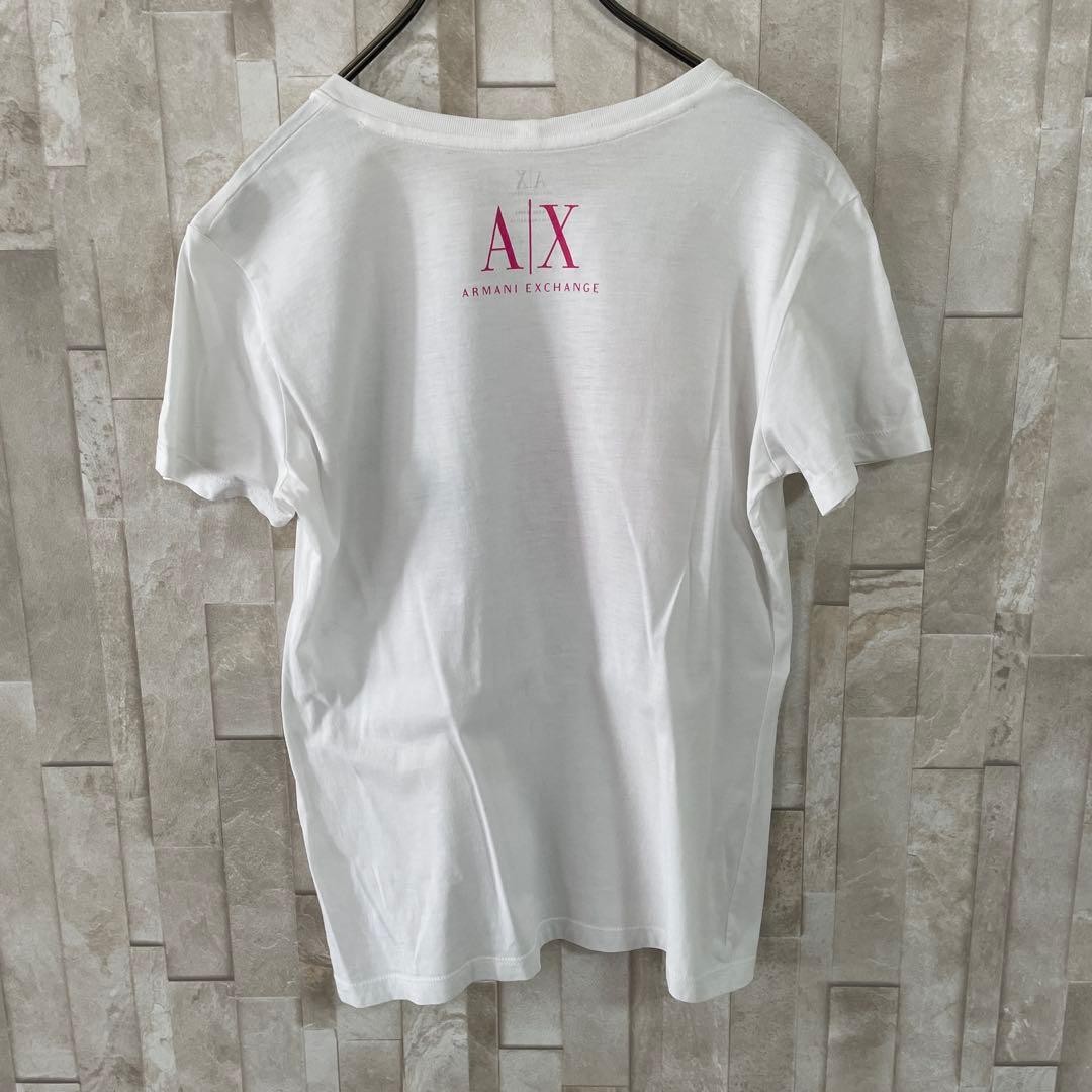 古着 ARMANI EXCHANGE プリント 半袖Tシャツ S ホワイト