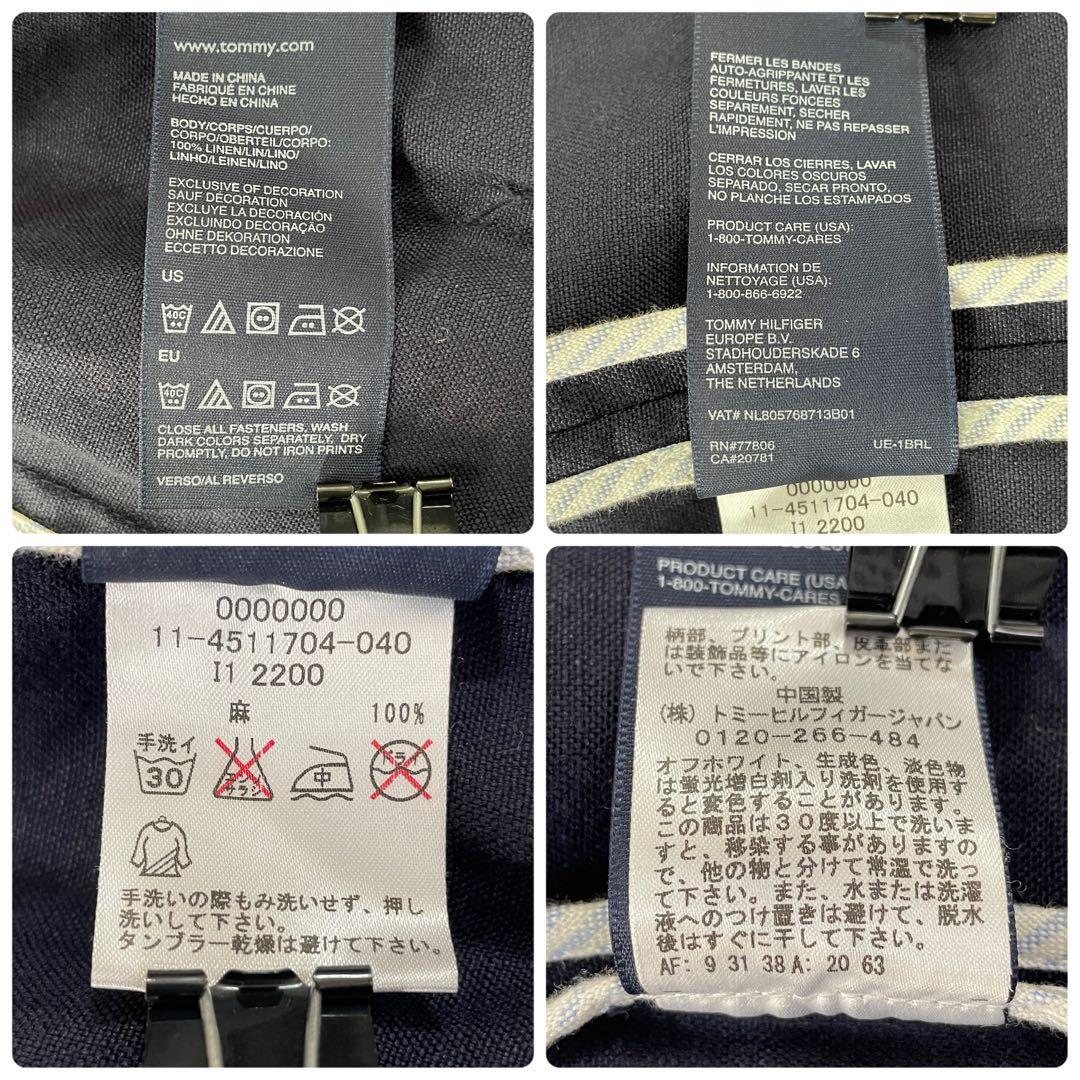 古着 TOMMY HILFIGER テーラードジャケット 麻100％ ネイビー