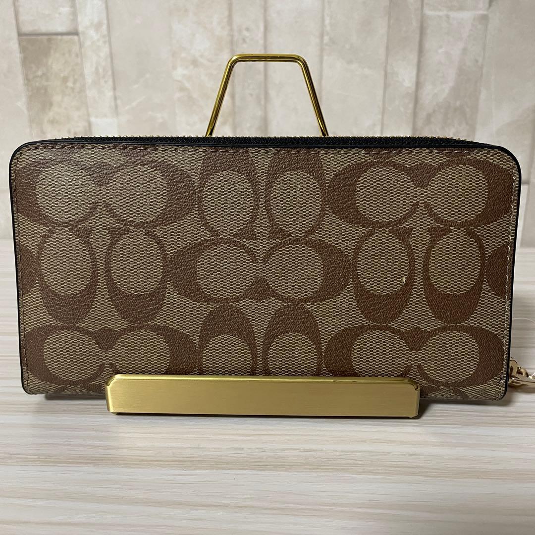 訳あり新品 COACH 長財布 シグネチャー ブラウン