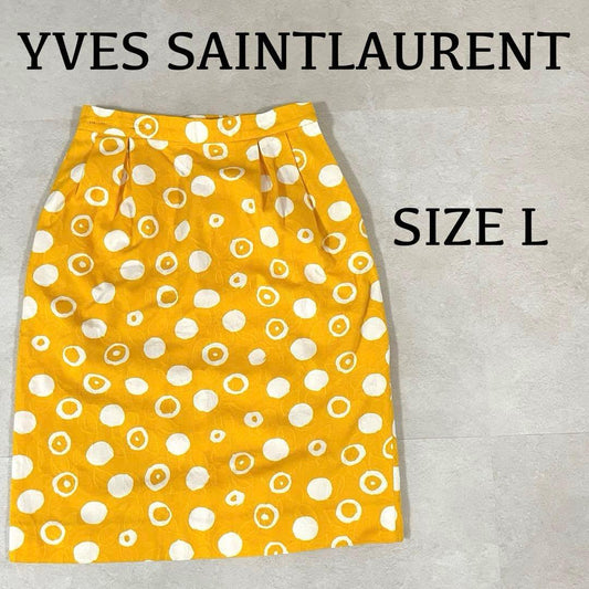 【希少】YVES SAINT LAURENT 膝丈スカート サイズL ドット柄