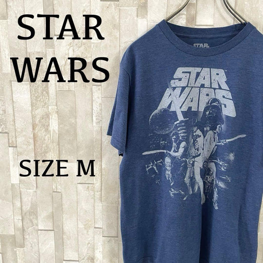 古着 STAR WARS ロゴプリント 半袖Tシャツ ブルー Mサイズ