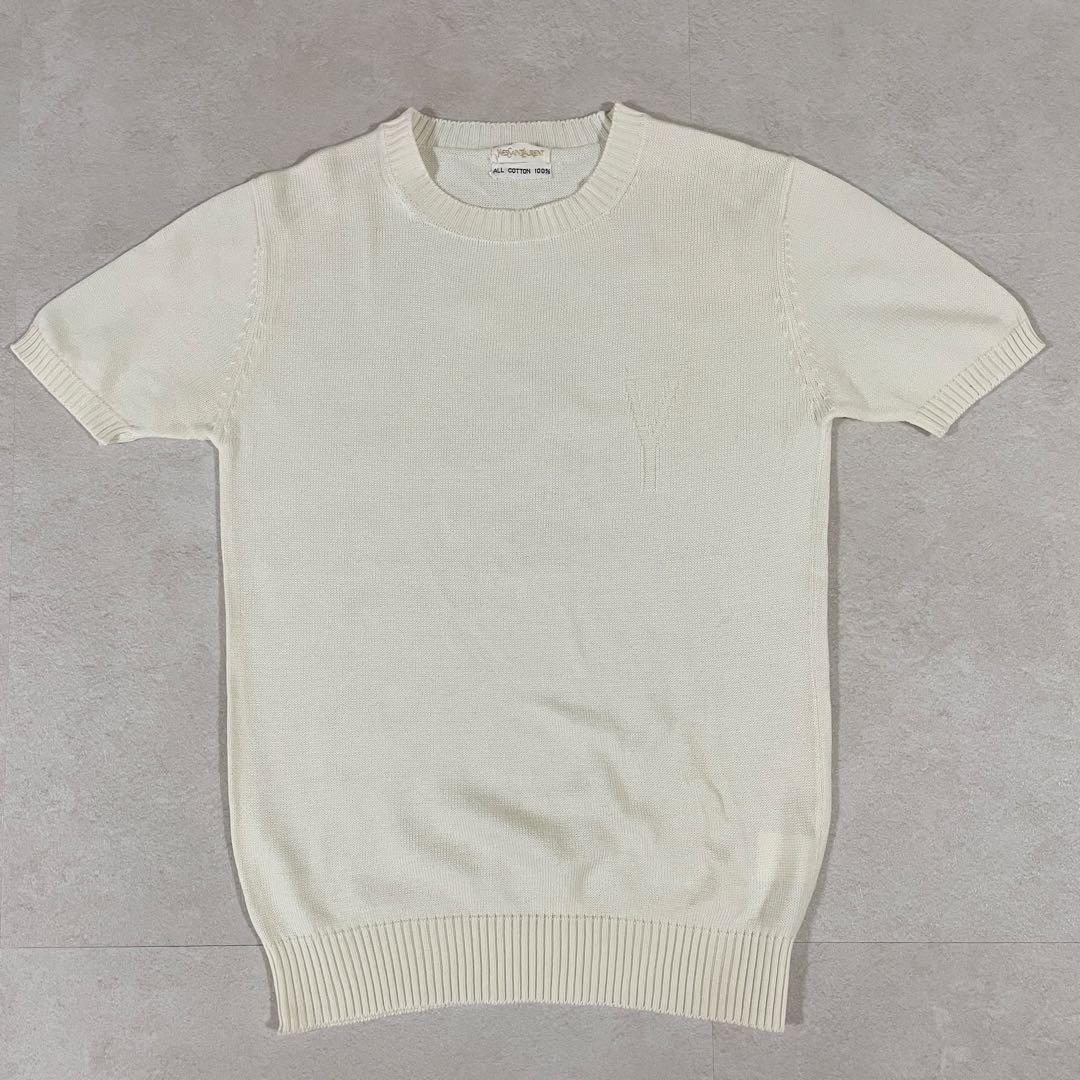 【美品】Yves Saint Laurent オールド半袖ニット ホワイト