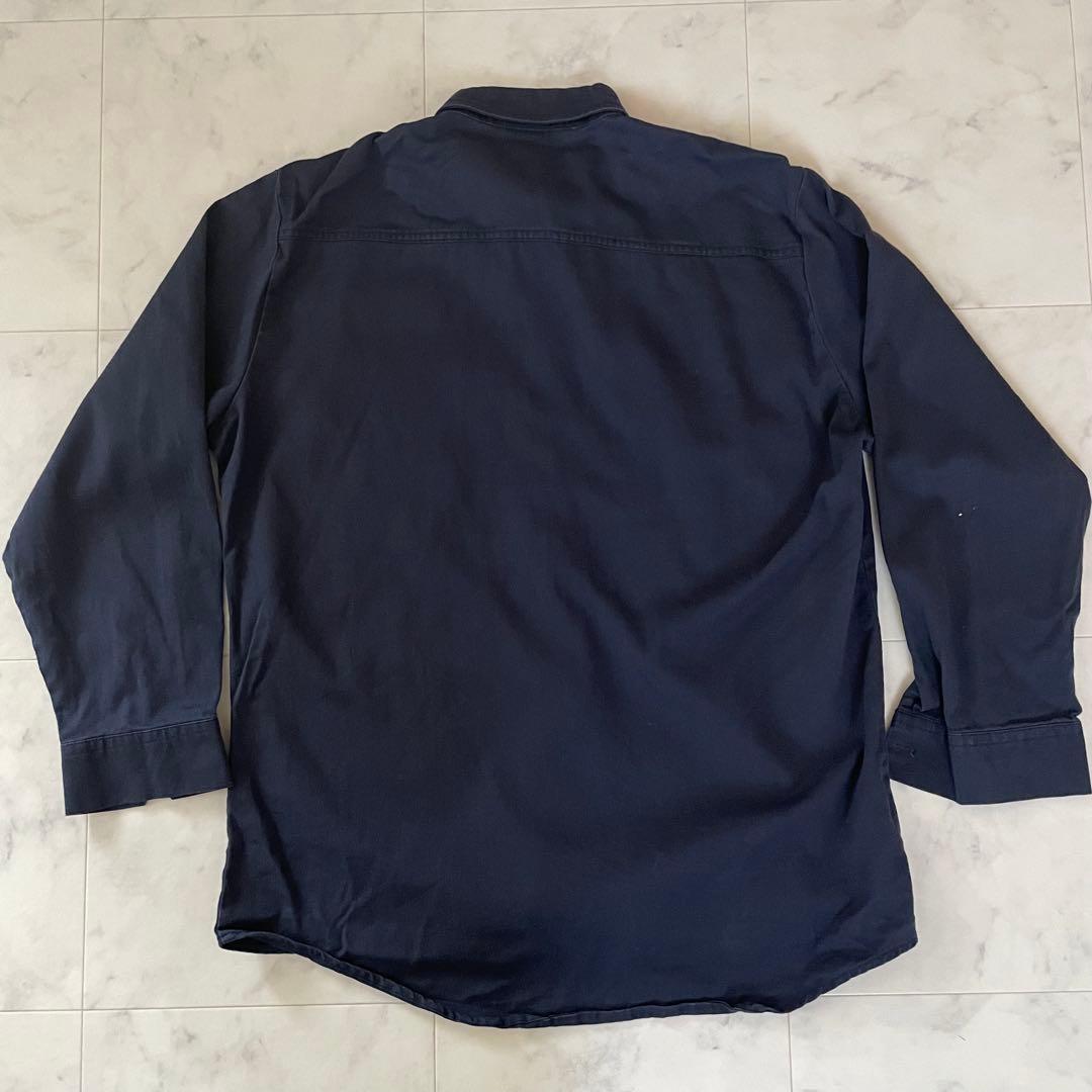 古着 Workrite 長袖ワークシャツ Lサイズ ネイビー ボタンダウン