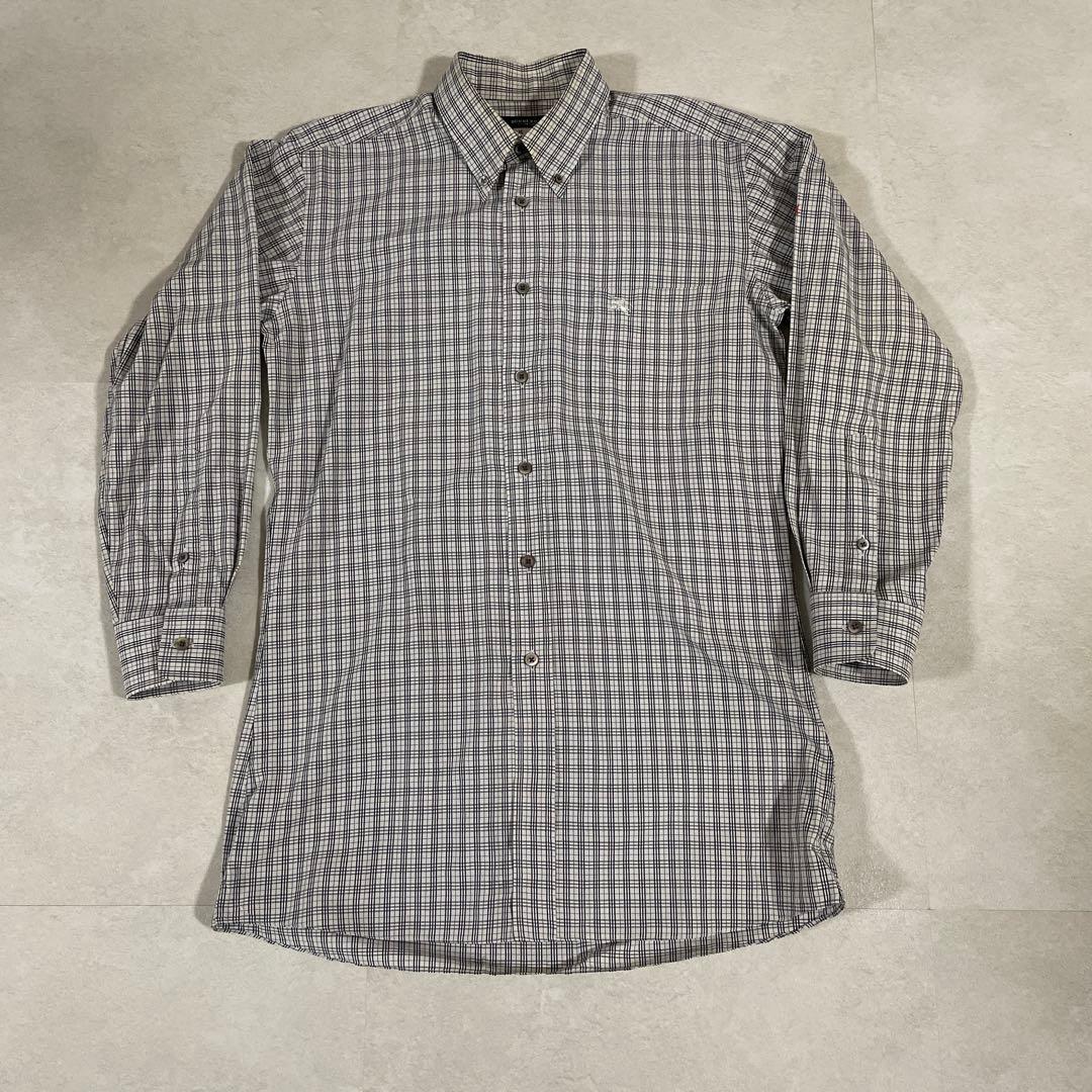 古着 BURBERRY LONDON 長袖シャツ ロゴ刺繍 日本製 チェック柄