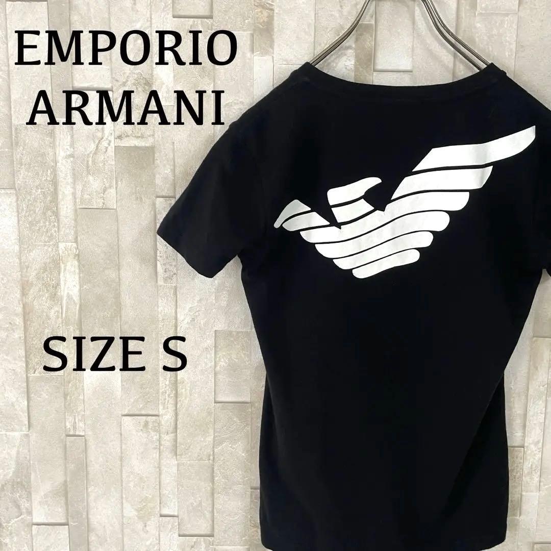 【美品】EMPORIO ARMANI イーグルロゴ ブラック Tシャツ Sサイズ