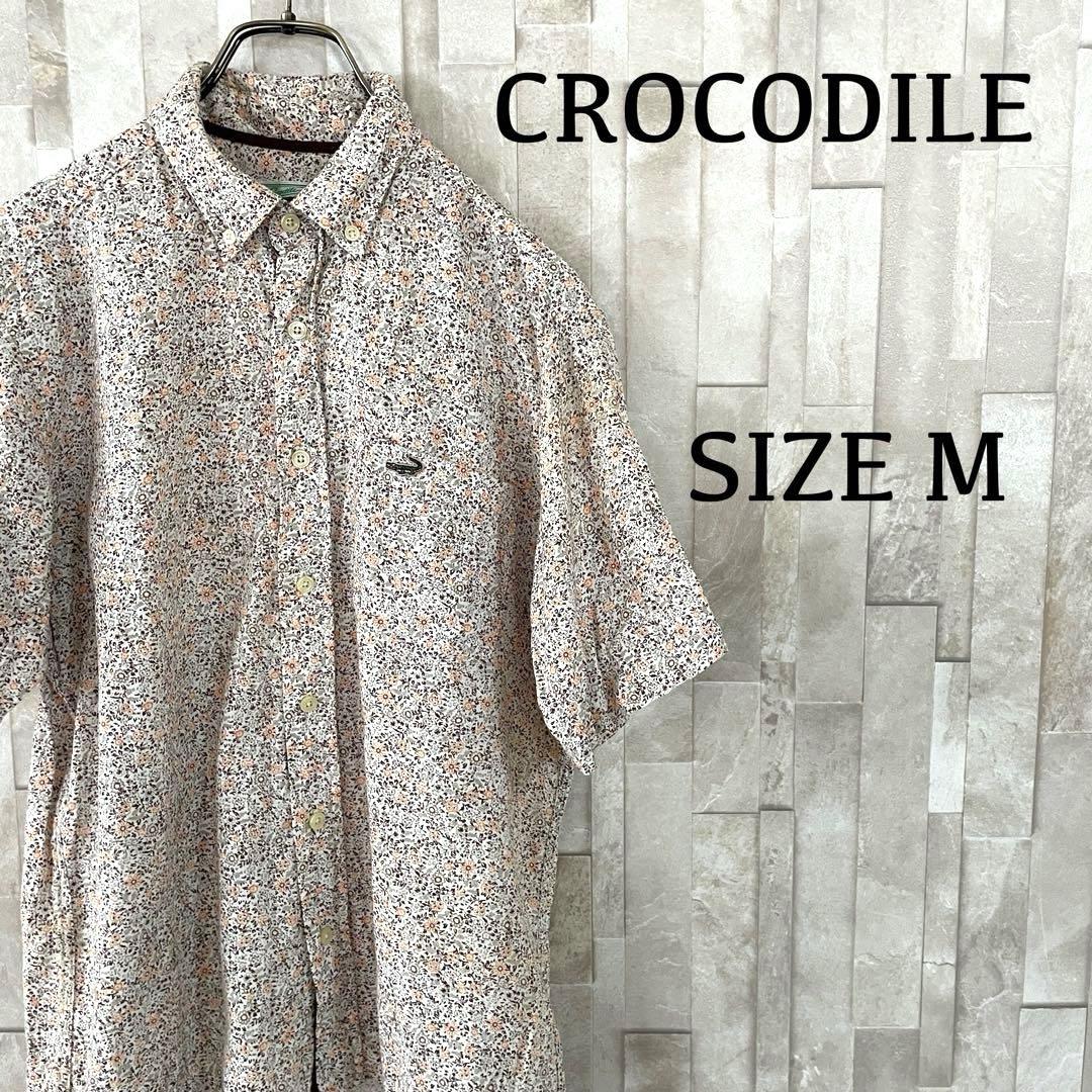 【美品】CROCODILE 半袖シャツ サイズM 花柄 総柄 ロゴ刺繍 日本製