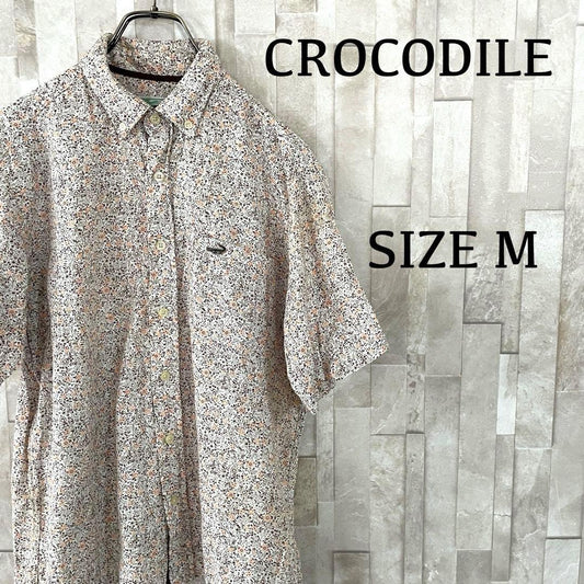 【美品】CROCODILE 半袖シャツ サイズM 花柄 総柄 ロゴ刺繍 日本製
