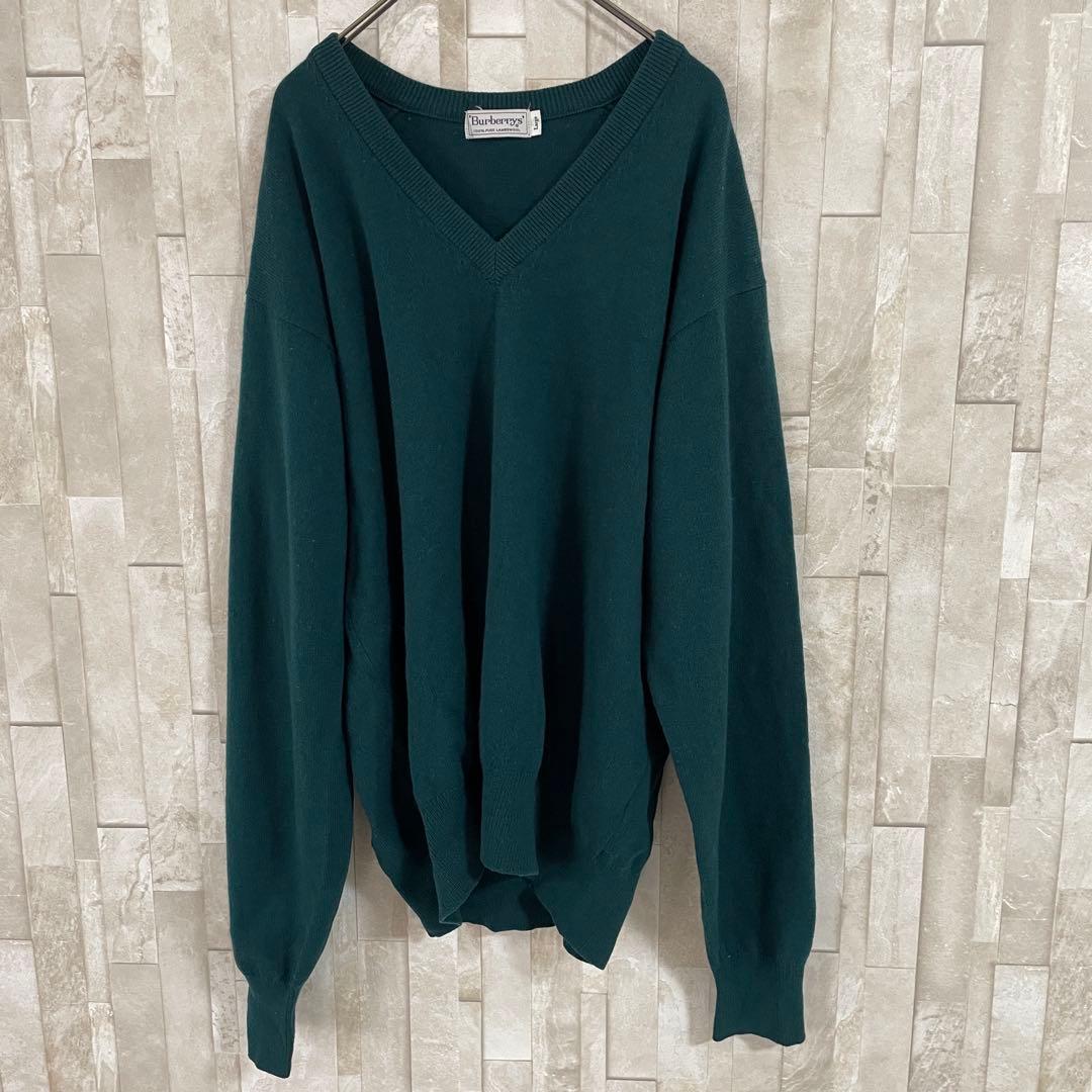 90s BURBERRYS 長袖ニットセーター Vネック ラムウール100％