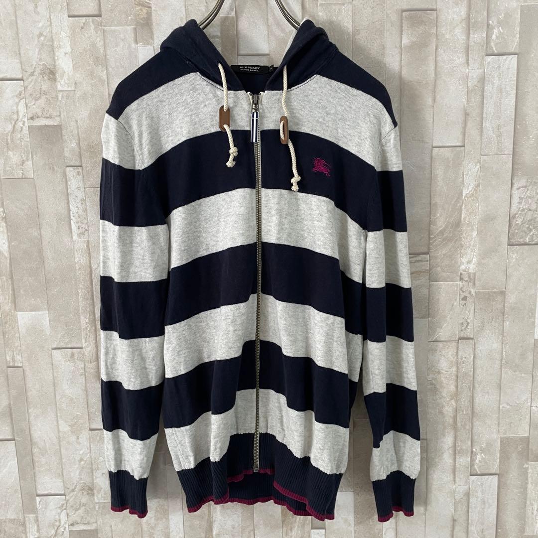 古着 BURBERRY BLACK LABELジップアップパーカー ロゴ刺繍 M