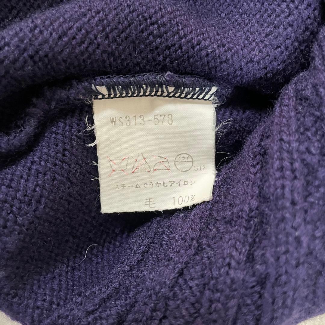 【美品】90s BURBERRY ニット セーター エンブレム刺繍 M 紫色