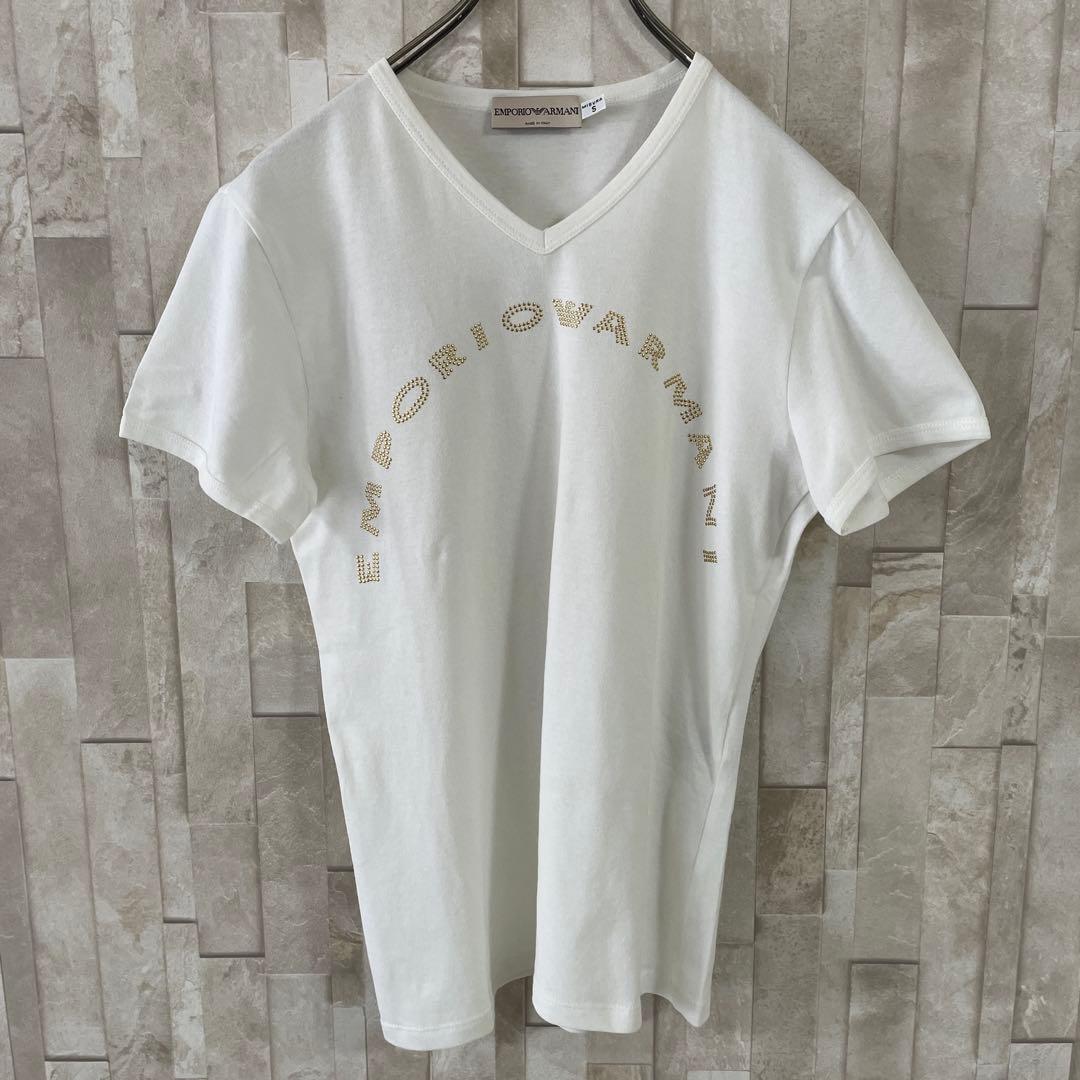 古着 EMPORIO ARMANI ホワイト Vネック Tシャツ Sサイズ