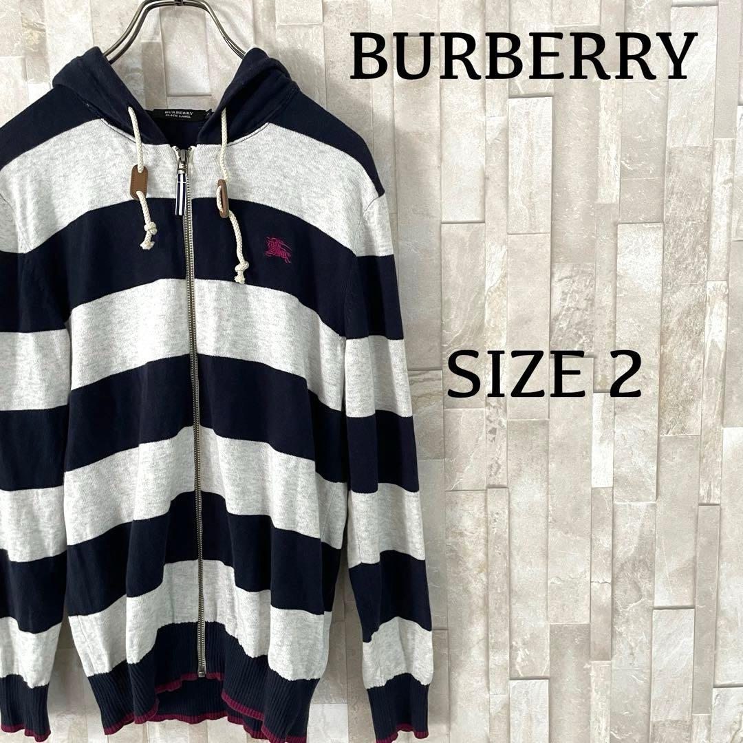 古着 BURBERRY BLACK LABELジップアップパーカー ロゴ刺繍 M