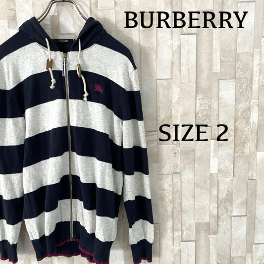 古着 BURBERRY BLACK LABELジップアップパーカー ロゴ刺繍 M