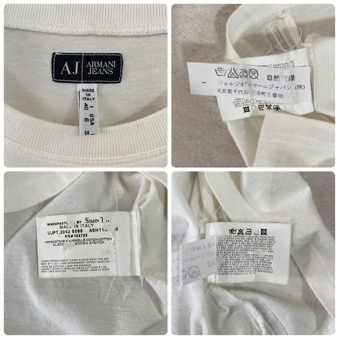 古着ARMANI JEANS 半袖Tシャツ ロゴプリント 40 ホワイト