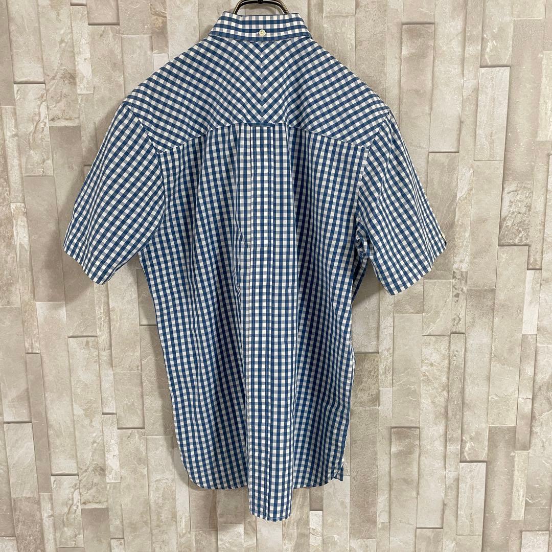 【美品】FRED PERRY 半袖シャツ ボタンダウン チェック柄 ブルー S