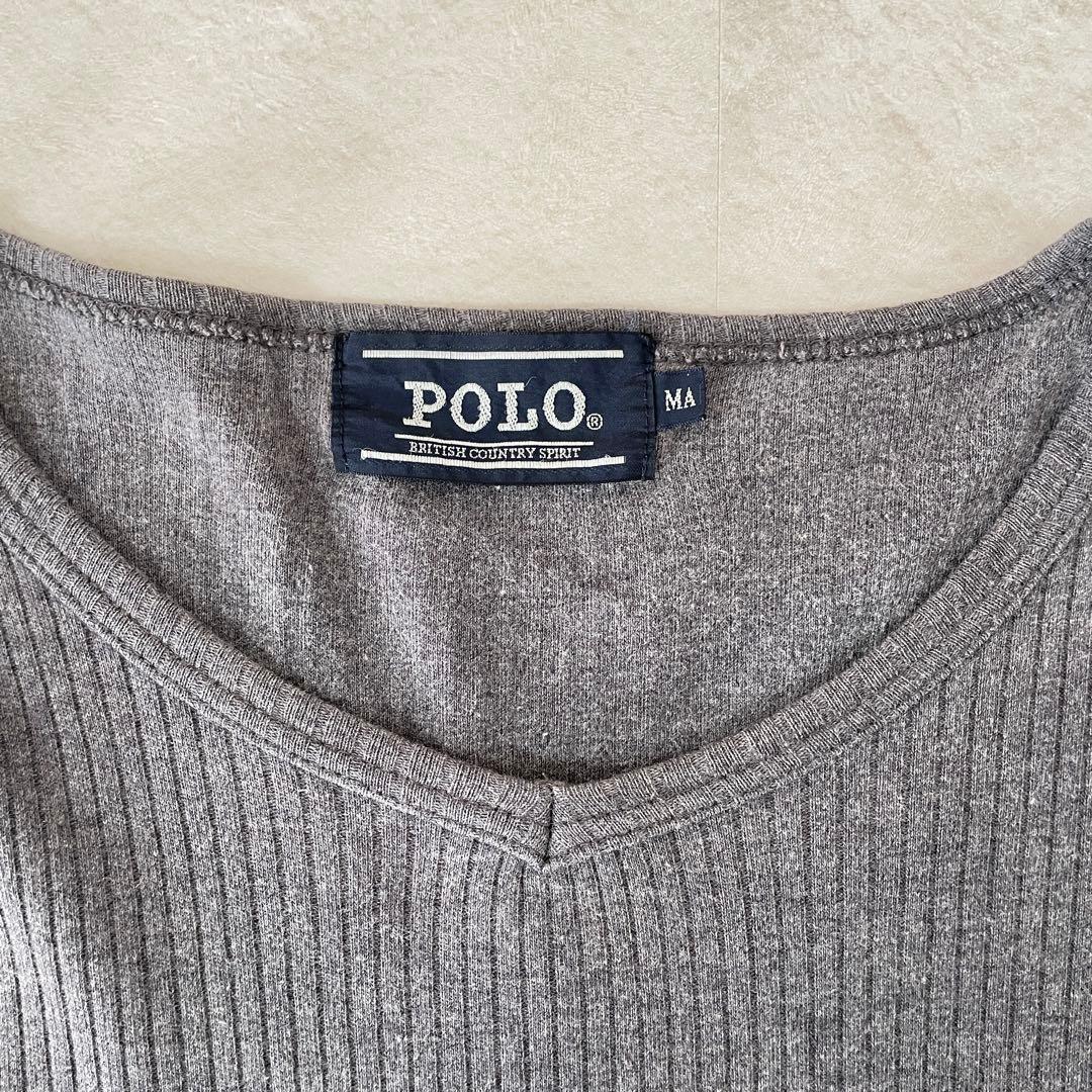古着 POLO BCS 長袖Vネックニット サイズMA グレー