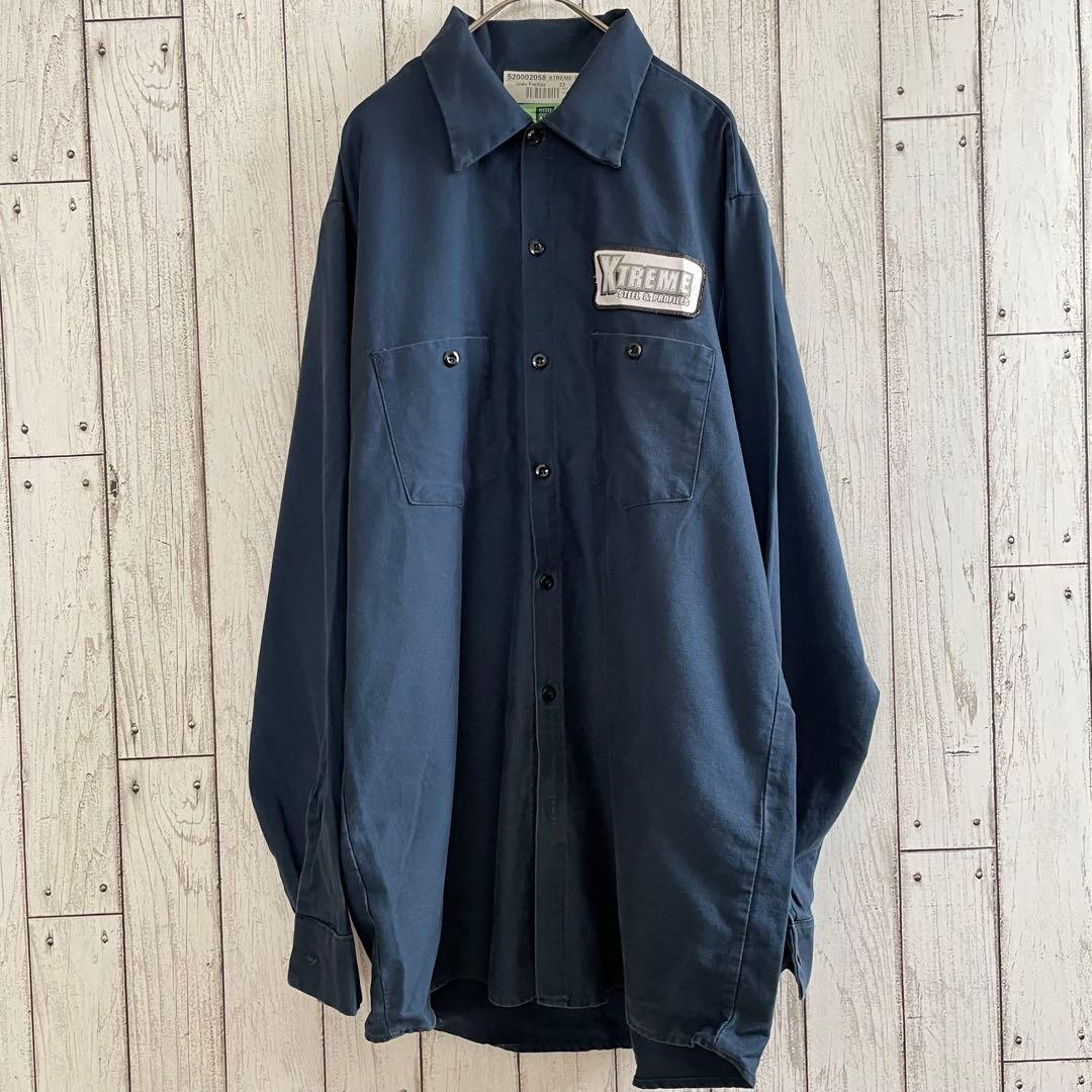 古着 REED 長袖ワークシャツ Mサイズ ネイビー