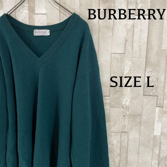90s BURBERRYS 長袖ニットセーター Vネック ラムウール100％